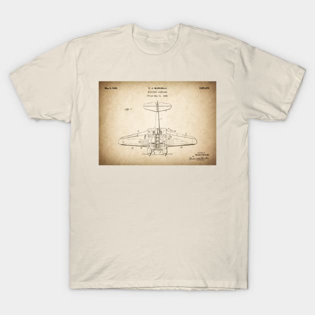 Military Airplane - 1939 Burnelli Patent Drawing - S T-Shirt by SPJE Illustration Photography